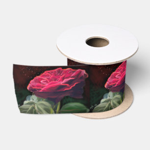 Lazo De Raso Flores rojas de flores verdes de arte negro floral