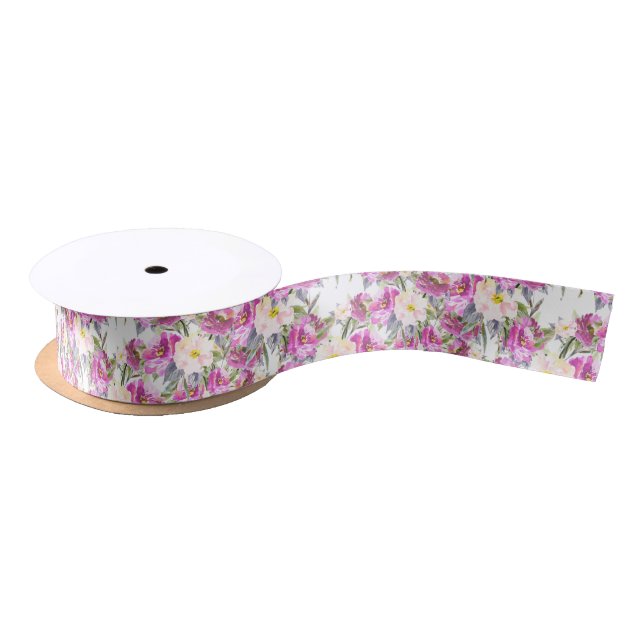 Lazo De Raso Flores rosas bonitos (Carrete)