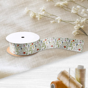 Lazo De Raso Flores Silvestres Acuarela Patrón Rústico Colorido