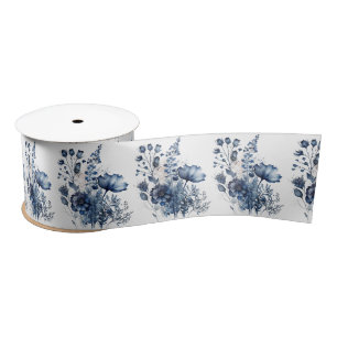 Lazo De Raso Flores silvestres de estilo Delft azules y blancas