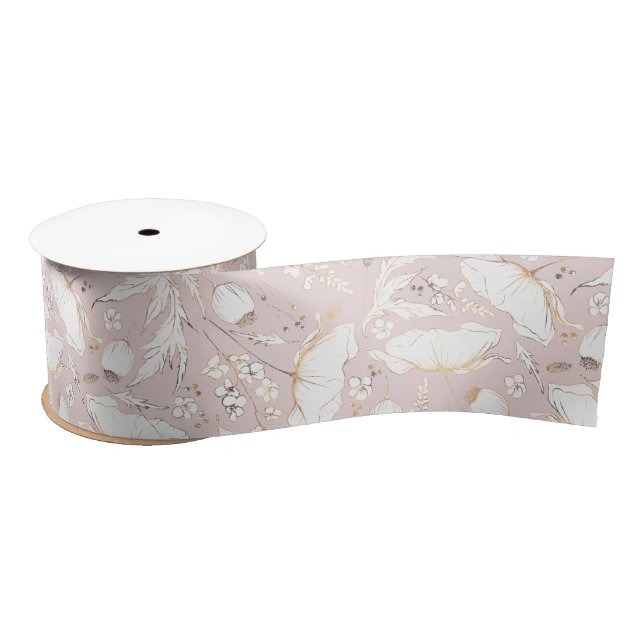 Lazo De Raso Flores silvestres de oro dibujadas a mano Elegante (Carrete)