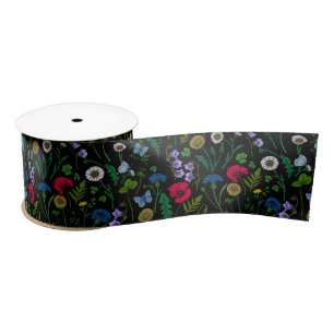 Lazo De Raso Flores silvestres en negro