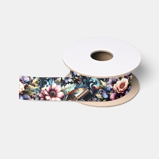 Lazo De Raso Flores y mariposas antiguas de primavera (Carrete)