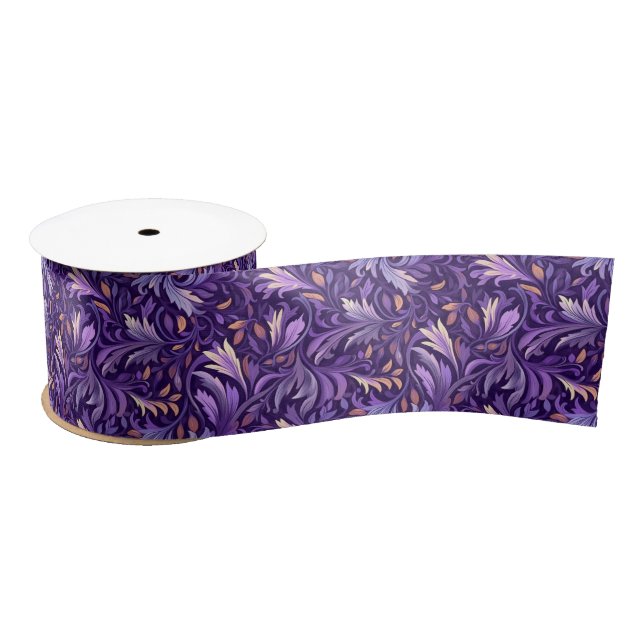 Lazo De Raso Follaje boho morado (Carrete)