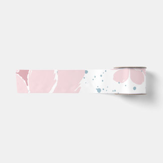 Lazo De Raso Fondo blanco con flores pastel de color rosa