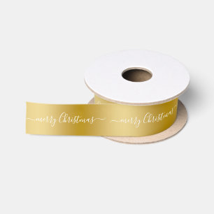 Lazo De Raso Fondo Dorado Sencillo Feliz Navidad Texto Blanco
