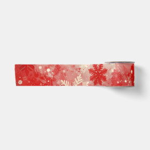 Lazo De Raso Fondo rojo festivo con copos de nieve blancos