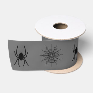 Lazo De Raso Formas de Araña y Telaraña en Halloween Gris
