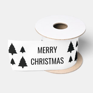 Lazo De Raso Formas de árbol negro con texto Feliz Navidad