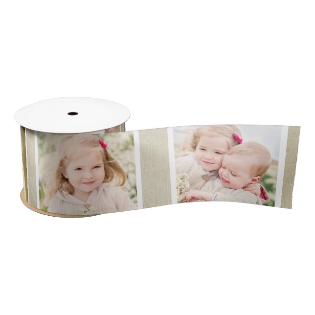 Lazo De Raso Foto rústica de Personalizado de Linen Beige (Carrete)