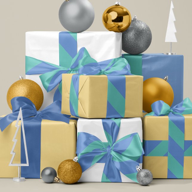 Lazo De Raso Franja Ancha Azul Francés y Turquesa (wide angle stripes in periwinkle blue and aqua for birthday and holiday gifting)