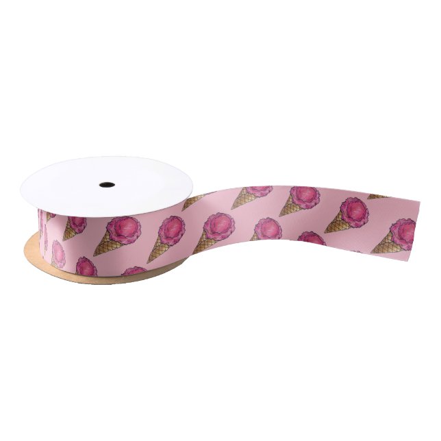 Lazo De Raso Fresa Crema De Hielo Rosa Scoop Waffle Cone Foodie (Carrete)