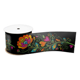 Lazo De Raso Fronteras de zarcillos de poder floral retro 19