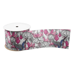 Lazo De Raso Fuchsia blanca y colibríes