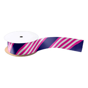 Lazo De Raso Fuchsia y cinco rayas blancas con azul