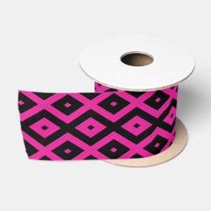 Lazo De Raso Fuchsia y patrón de diamante negro
