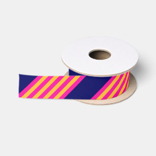 Lazo De Raso Fuchsia y rayas amarillas con azul marino