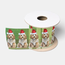 Lazo De Raso Fun Green Plaid Cockapoo Santa Dog Navidades