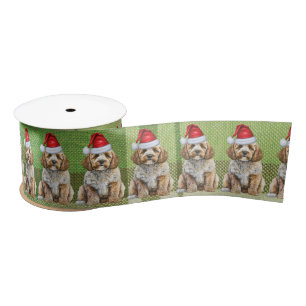 Lazo De Raso Fun Green Plaid Cockapoo Santa Dog Navidades