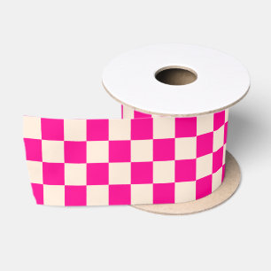 Lazo De Raso Fun Retro Brillante Neon Patrón Pink Checkpoint