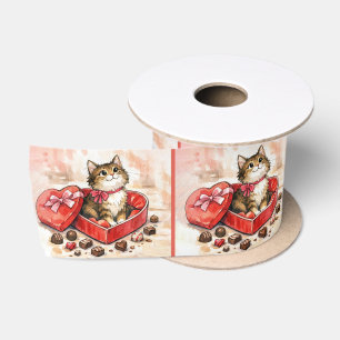 Lazo De Raso Gatito atigrado sentado en una caja de caramelos