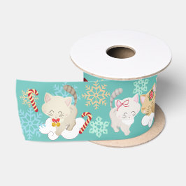 Lazo De Raso Gatitos del navidad en nubes y copos de nieve