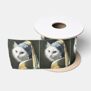 Lazo De Raso Gato blanco con retrato de perla