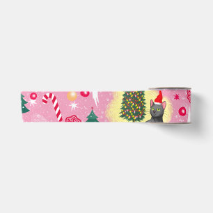 Lazo De Raso Gato de Navidades rosados