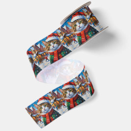 Lazo De Raso Gato Navideño Festivo con Gorro de Santa