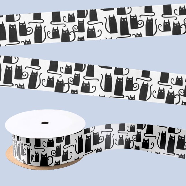 Lazo De Raso Gato negro divertido (Fun black cat pattern satin ribbon)