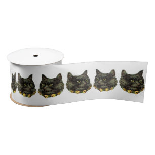 Lazo De Raso Gato negro victoriano con cuello de campana