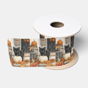 Lazo De Raso Gato Negro y Calabaza Granja Casa Halloween
