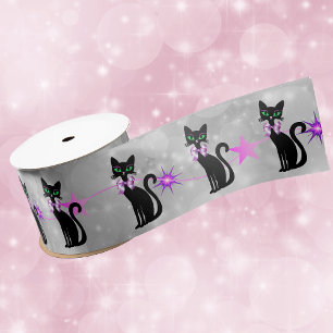 Lazo De Raso Gatos negros bonitos lazos rosados estrellas en cí
