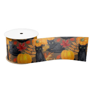 Lazo De Raso Gatos negros y calabazas 2