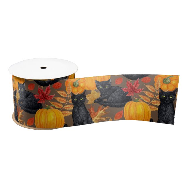 Lazo De Raso Gatos negros y calabazas 2 (Carrete)