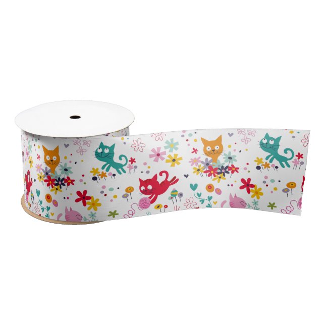Lazo De Raso Gatos y diversión de las flores (Carrete)