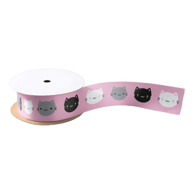 Lazo De Raso Gatos y gatitos lindos de Kawaii (rosa) (Carrete)