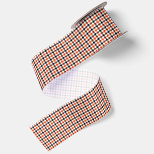 Lazo De Raso Gingham de cuadros naranja, negro y blanco