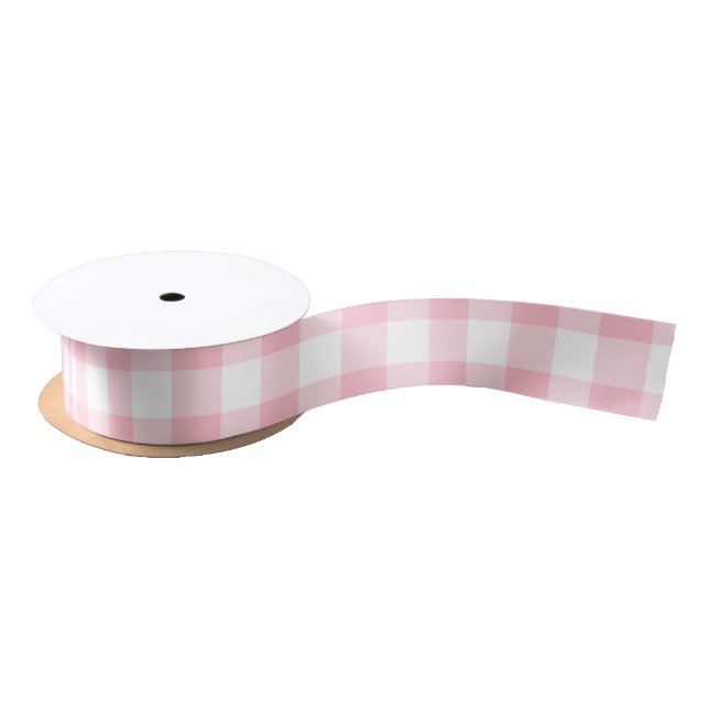 Lazo De Raso Gingham de tamaño mediano rosa y blanco (Carrete)