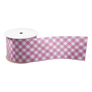 Lazo De Raso Gingham en blanco y rosa