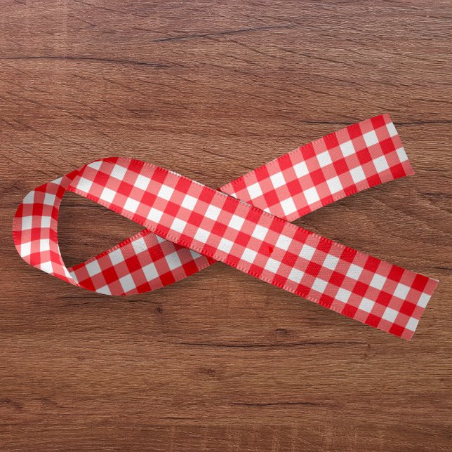 Lazo De Raso Gingham Plaid Red & White (Gingham Plaid Red & White Satin Ribbon
)