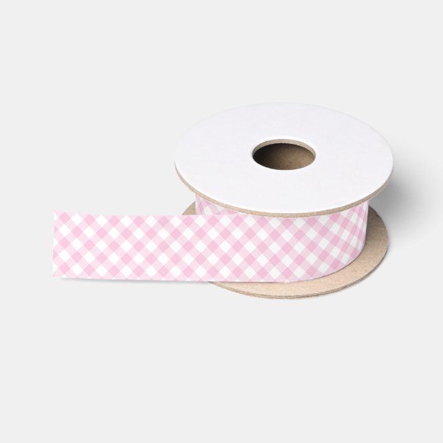 Lazo De Raso Gingham Retro Rosa Claro (Carrete)