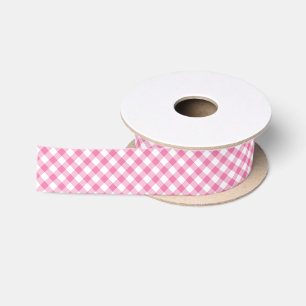 Lazo De Raso Gingham Retro Rosa Fucsia