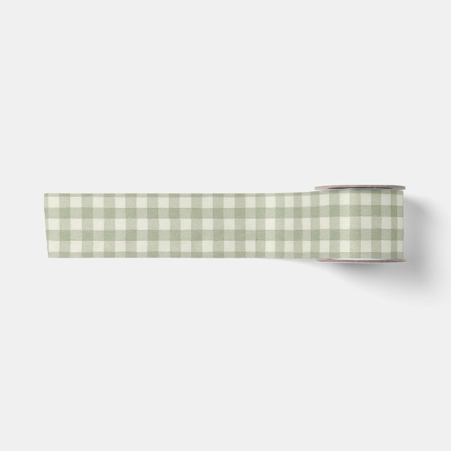 Lazo De Raso Gingham Verde Salvia  (Anverso)