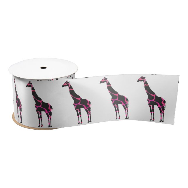 Lazo De Raso Giraffe Hot Pink and Black Silhouette (Carrete)