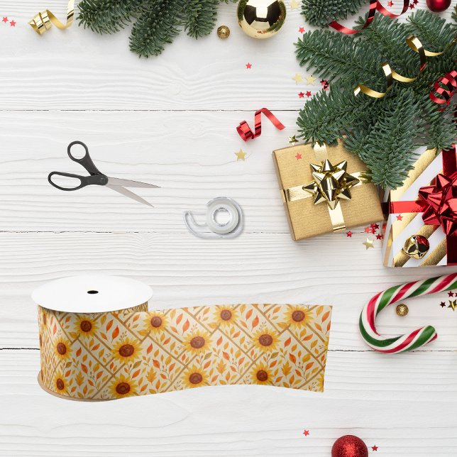 Lazo De Raso Girasol retro y acuarela rústica de granja (Subido por el creador)