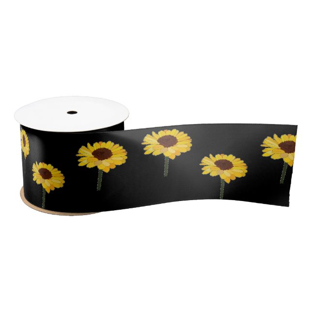 Lazo De Raso girasoles amarillos en negro (Carrete)