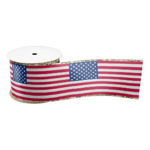 Lazo De Raso Girly Cute Fun Purpurina Patriotic American Flag