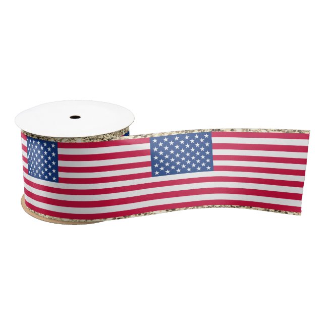 Lazo De Raso Girly Cute Fun Purpurina Patriotic American Flag (Carrete)