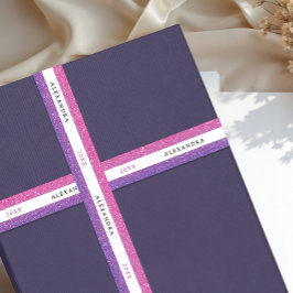 Lazo De Raso Glam Shimmer Morado y Rosa Brillo Glitter Tipograf